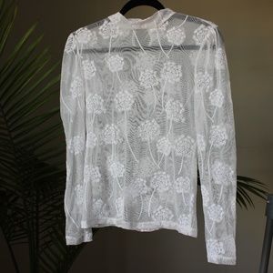 1. State Sheer White High Collared Blouse
